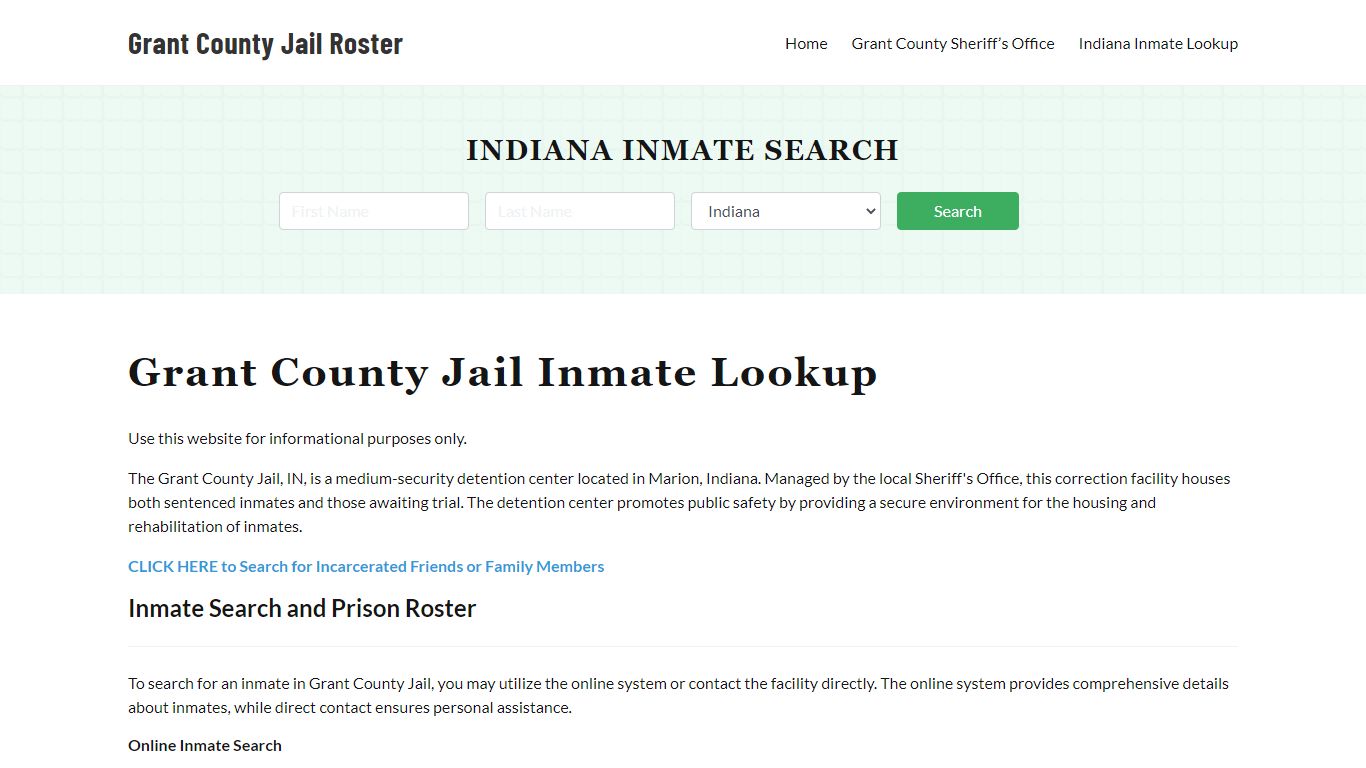 Grant County Jail Roster Lookup, IN, Inmate Search